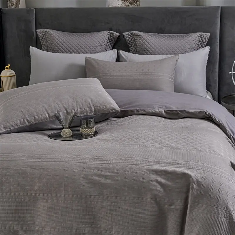 100% Cotton Waffle Jacquard Quilt Doona Duvet Cover Set Dark Grey