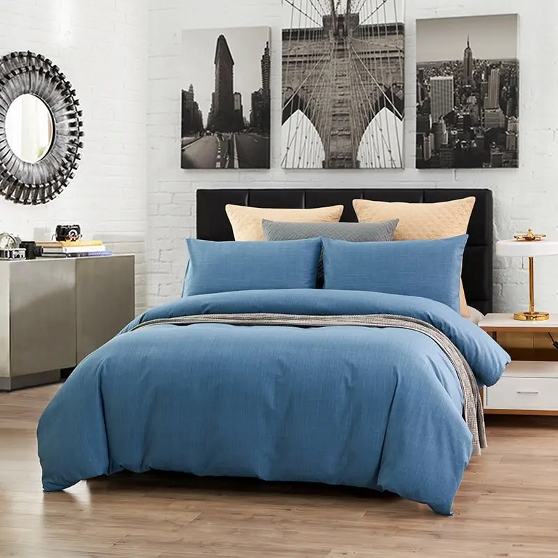 100% Slub Cotton Quilt Doona Duvet Cover Set Blue