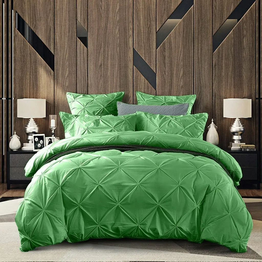 100% Cotton Green Diamond Pinch Pleated Pintuck Doona Quilt Cover Set