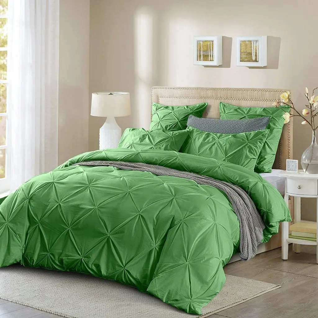 100% Cotton Green Diamond Pinch Pleated Pintuck Doona Quilt Cover Set