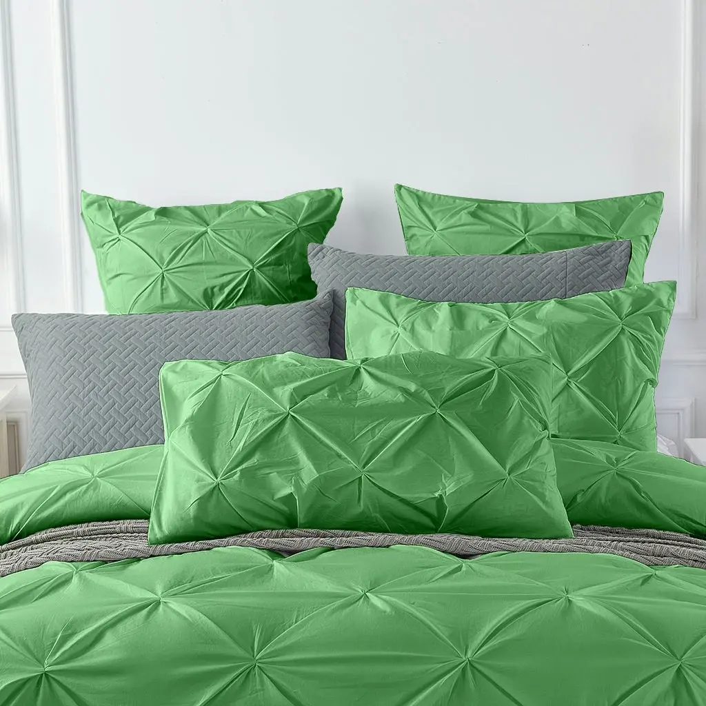 100% Cotton Green Diamond Pinch Pleated Pintuck Doona Quilt Cover Set