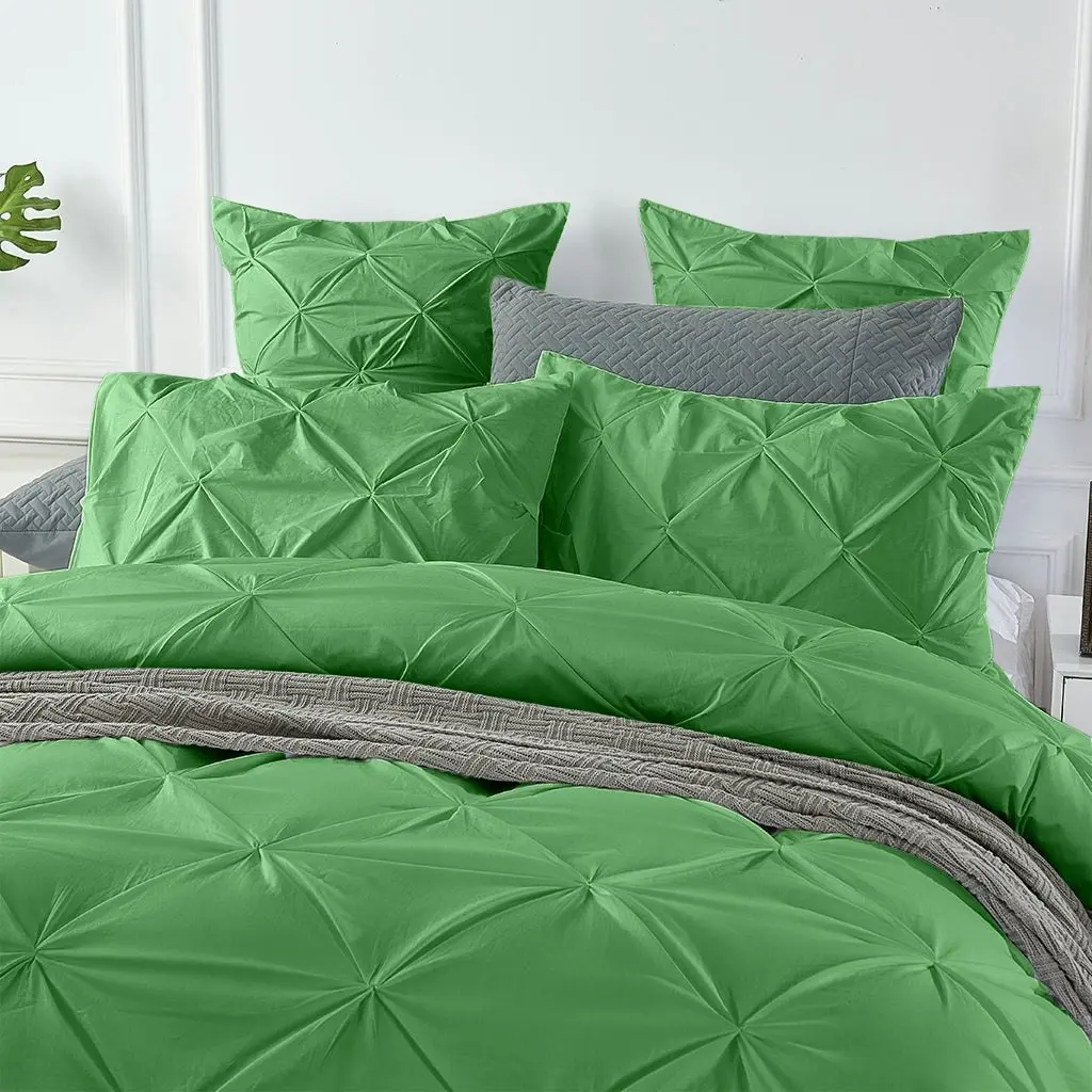 100% Cotton Green Diamond Pinch Pleated Pintuck Doona Quilt Cover Set