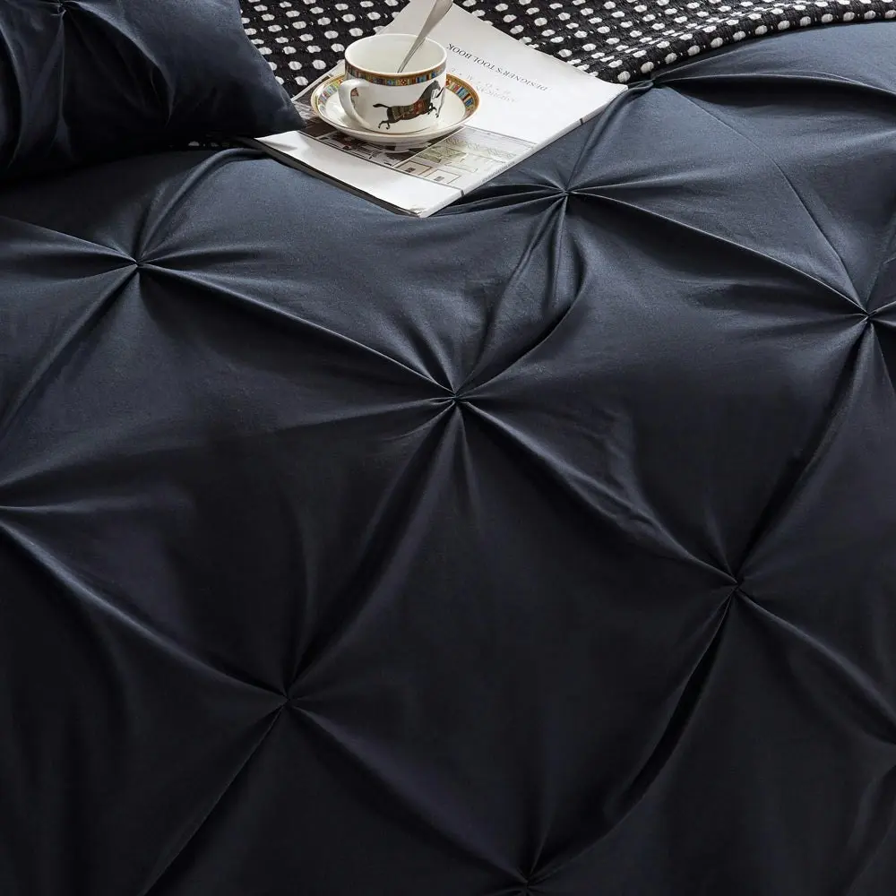 100% Cotton Black Diamond Pinch Pleated Pintuck Doona Quilt Cover Set