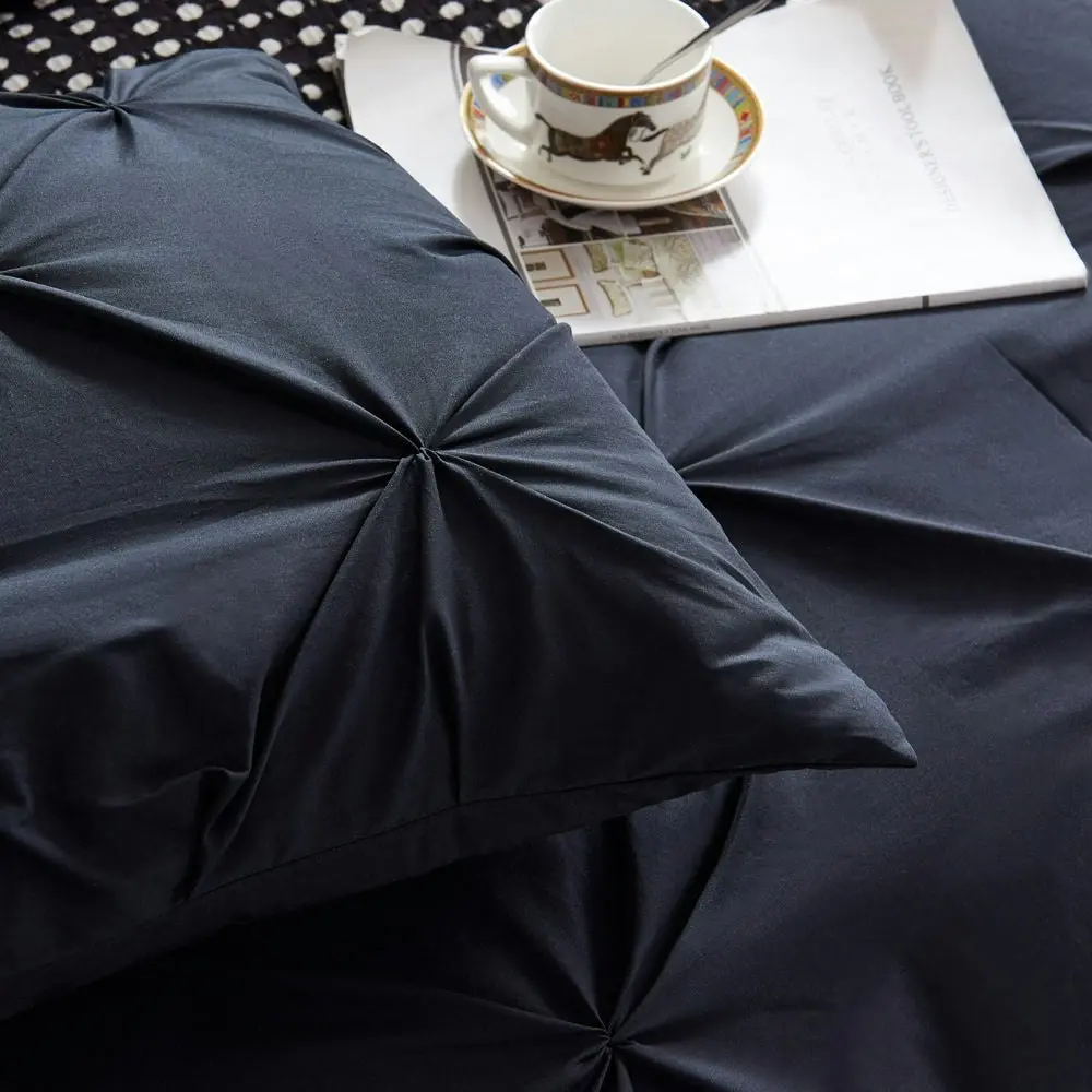 100% Cotton Black Diamond Pinch Pleated Pintuck Doona Quilt Cover Set