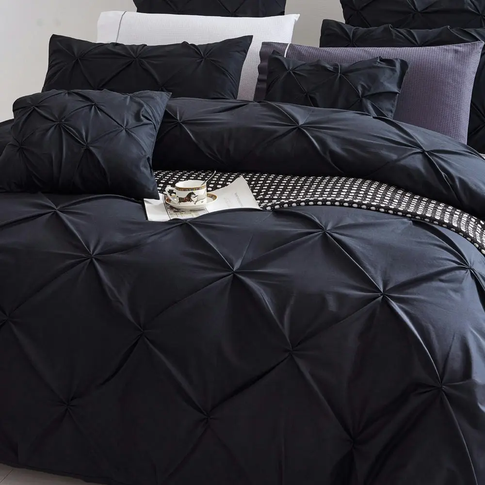 100% Cotton Black Diamond Pinch Pleated Pintuck Doona Quilt Cover Set