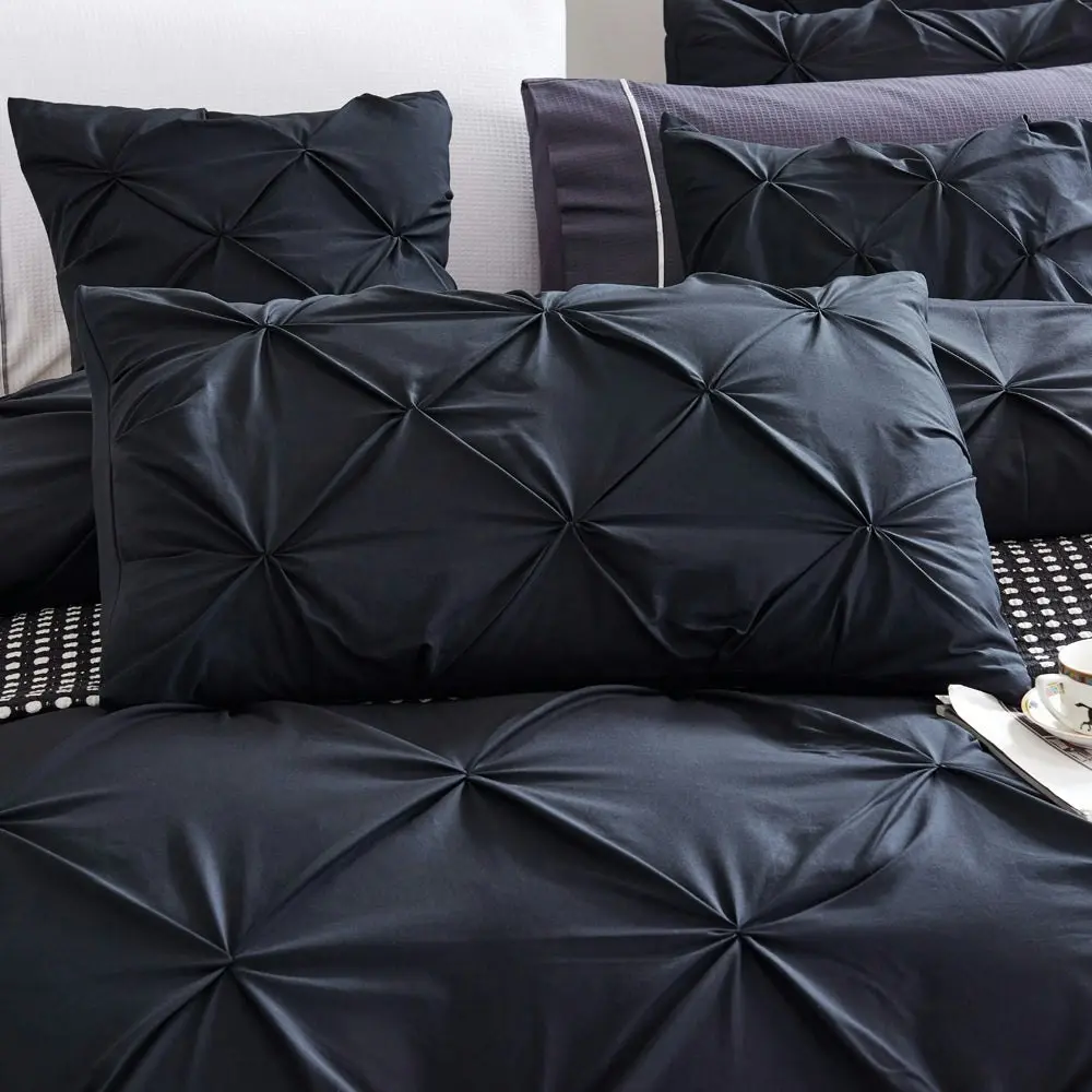 100% Cotton Black Diamond Pinch Pleated Pintuck Doona Quilt Cover Set