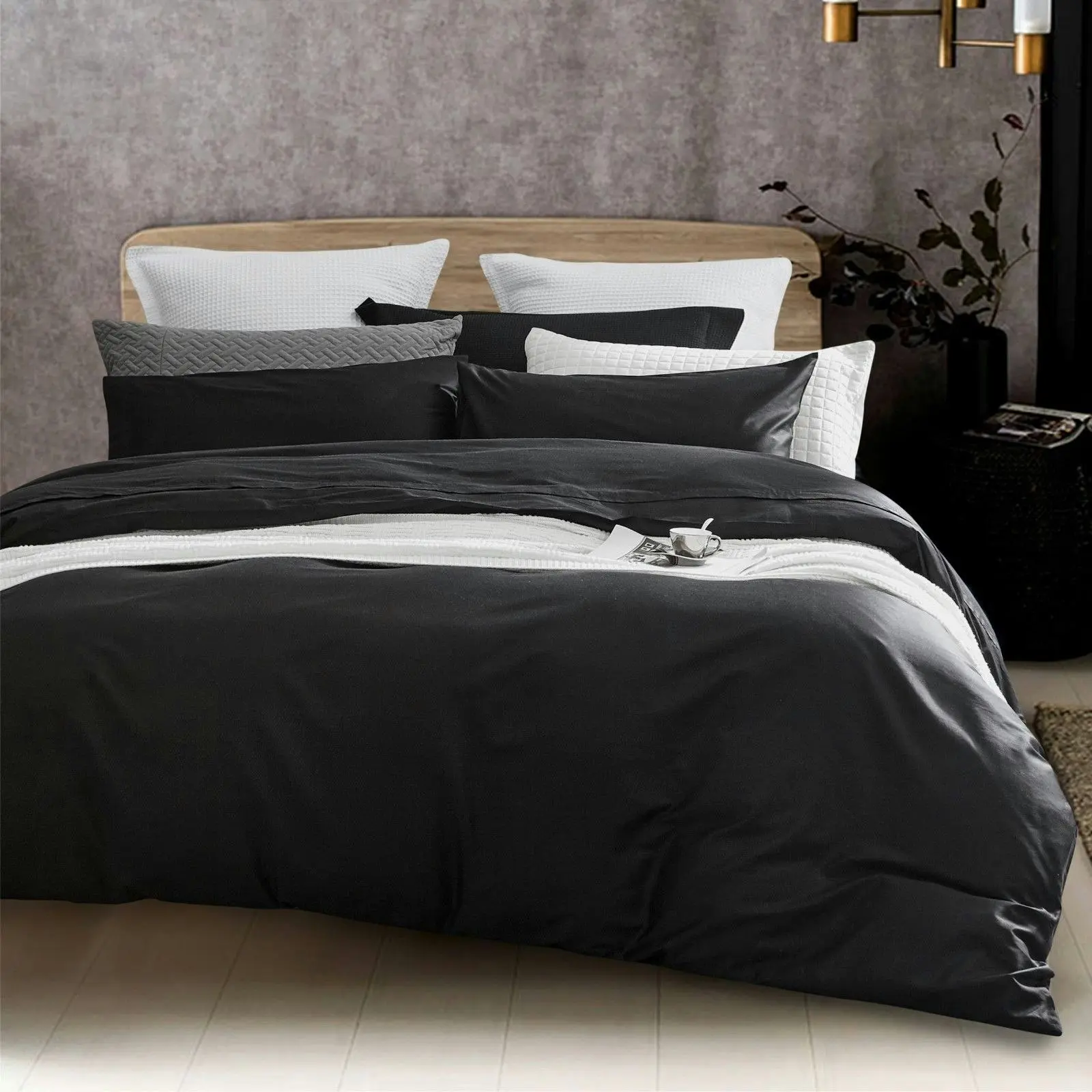 100% Bamboo Silk Feel Soft Doona Quilt Cover Set Black