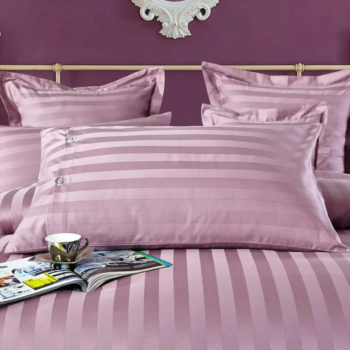 100% Cotton Purple Striped Duvet Cover Set