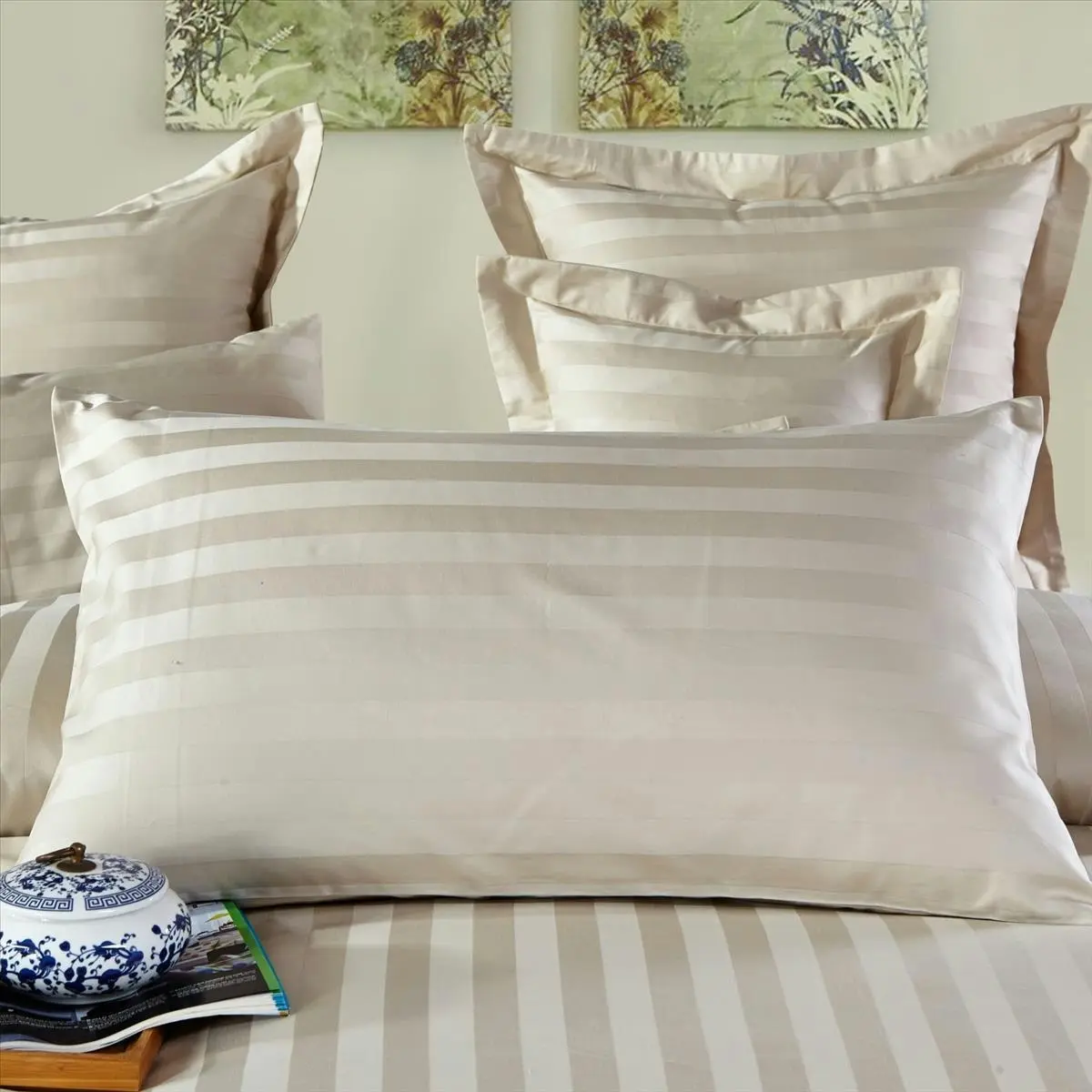 New 100% Cotton Beige Striped Duvet Cover Set