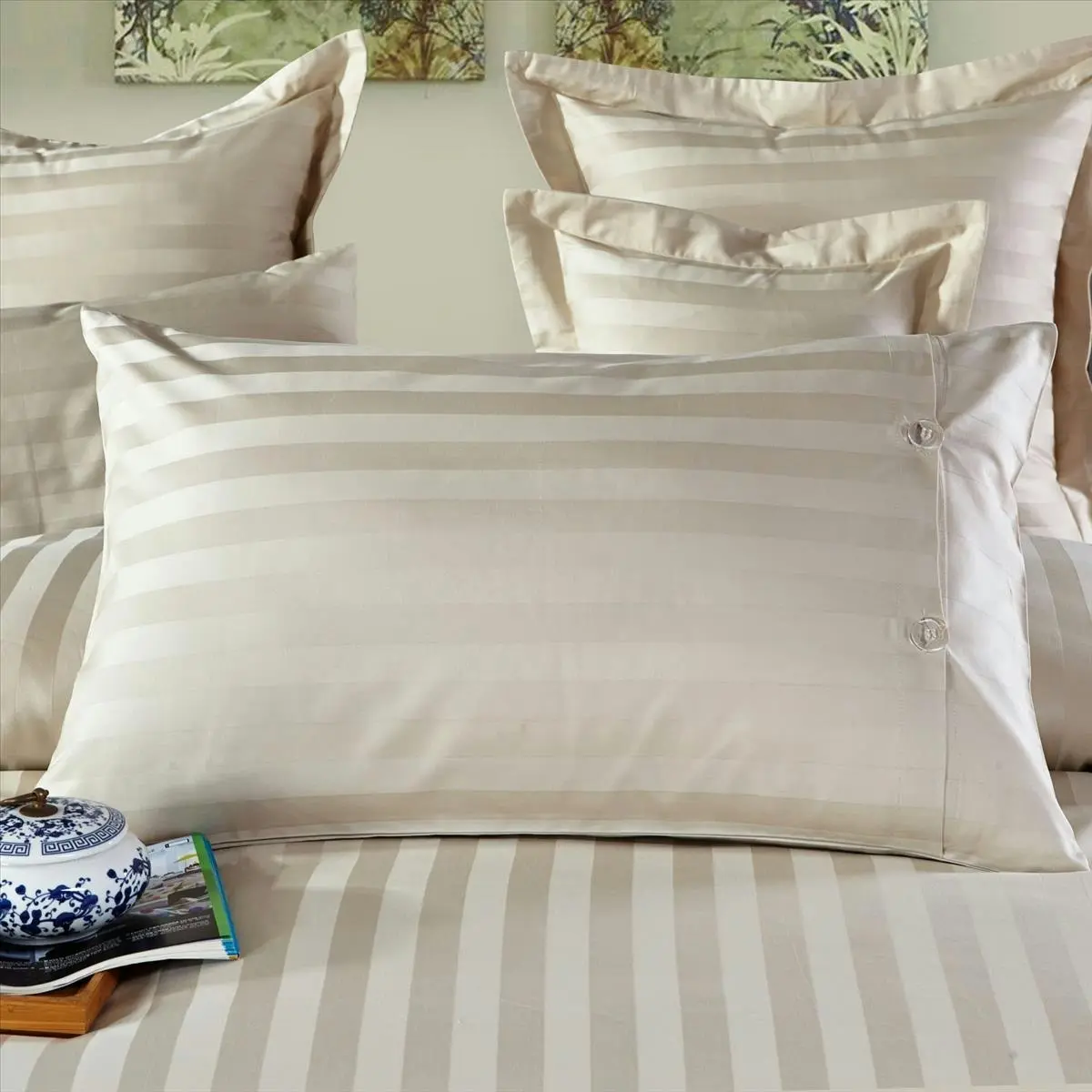 New 100% Cotton Beige Striped Duvet Cover Set