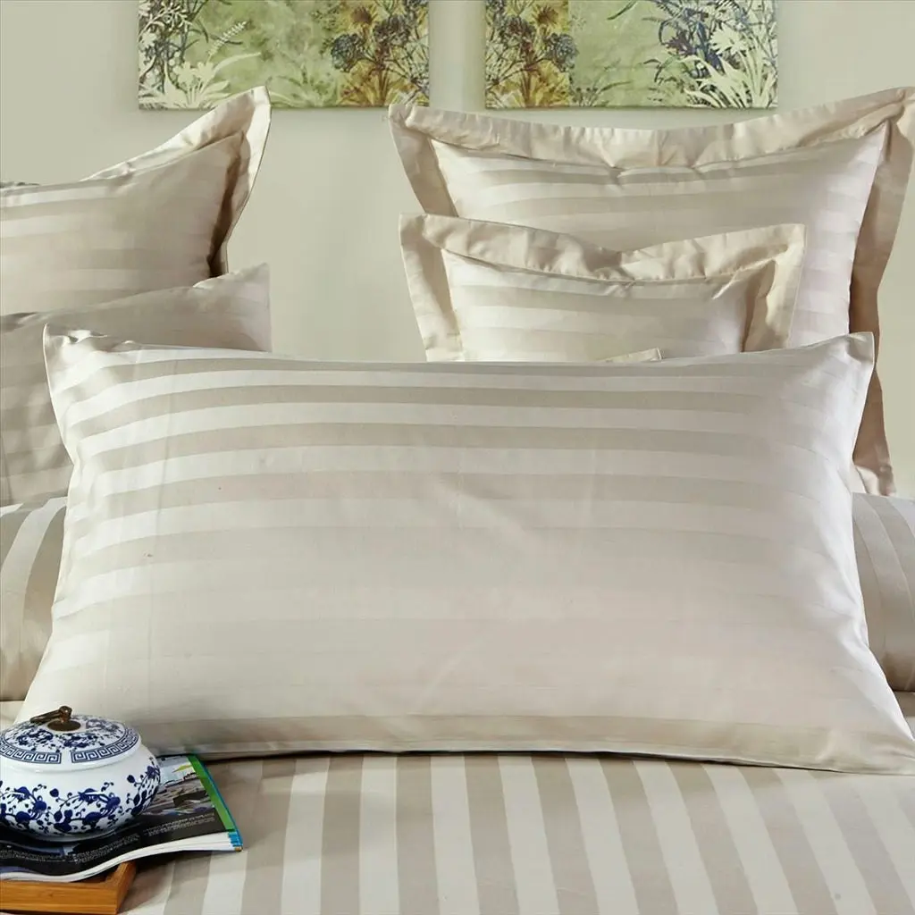 A Pair of 100% cotton Pillowcases Sateen Striped Standard Pillow slips 48x73cm