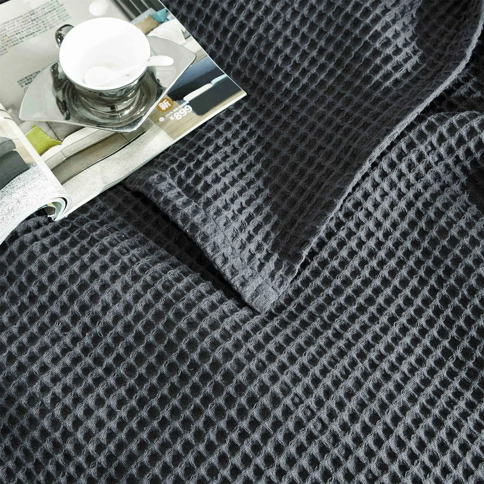 100% Cotton 350gsm Charcoal Large Chunky Waffle Blanket