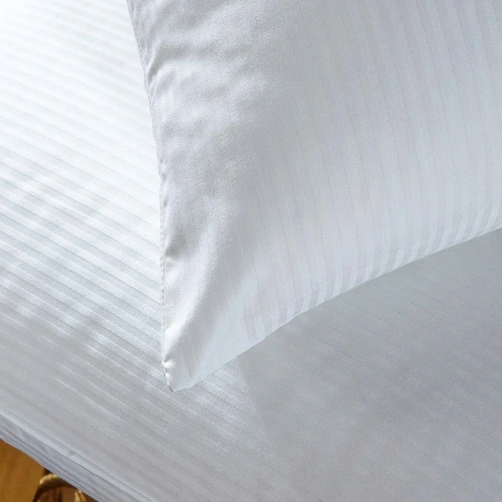 A Pair of 100% Cotton Sateen Stripes White Pillowcases