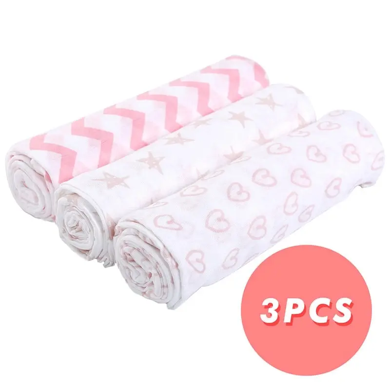 Pack of 3 100% Cotton Large Soft Muslin Swaddle Blanket 125x125cm Pink