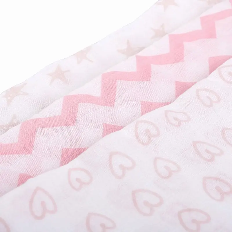 Pack of 3 100% Cotton Large Soft Muslin Swaddle Blanket 125x125cm Pink