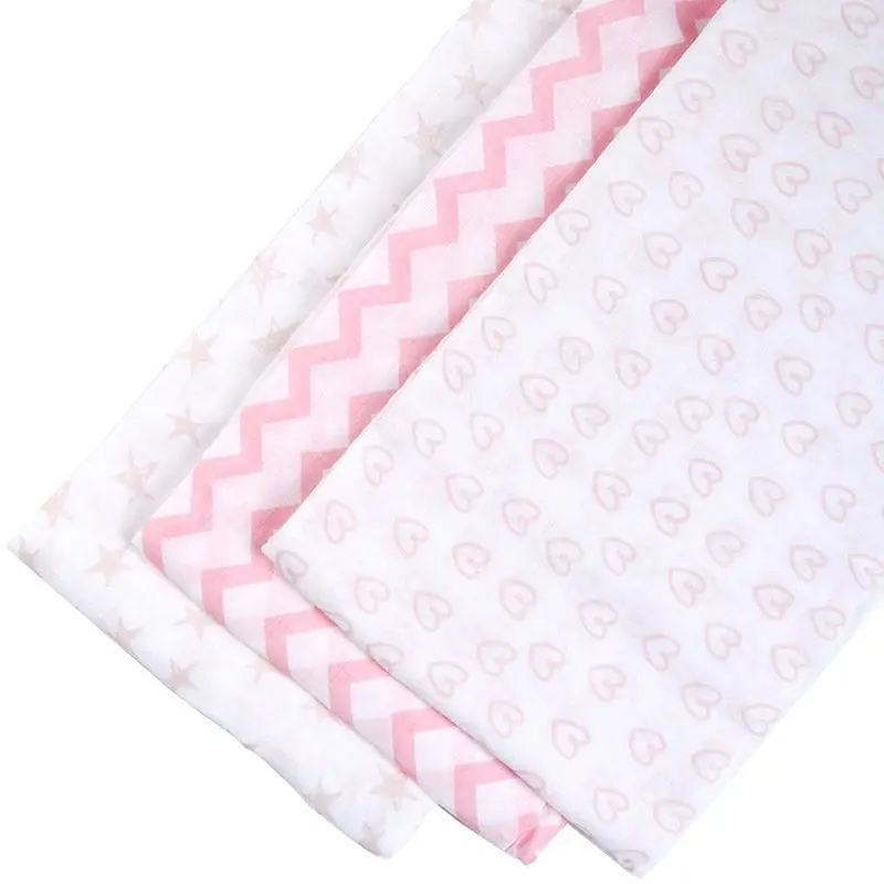 Pack of 3 100% Cotton Large Soft Muslin Swaddle Blanket 125x125cm Pink