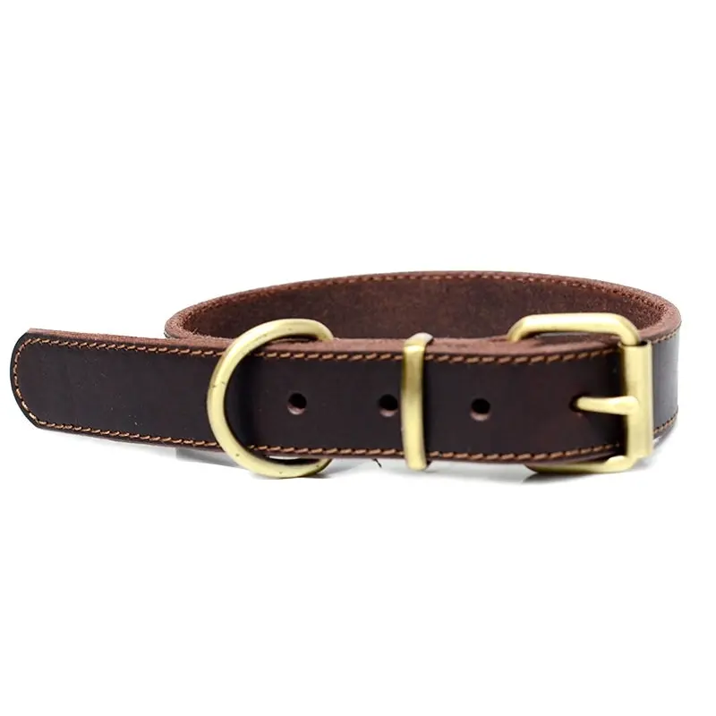 100% Real Leather Dog Collar Long-lasting Durable Strength w Sturdy buckle and D-ring