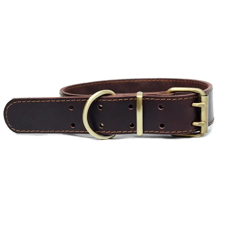 100% Real Leather Dog Collar Long-lasting Durable Strength w Sturdy buckle and D-ring