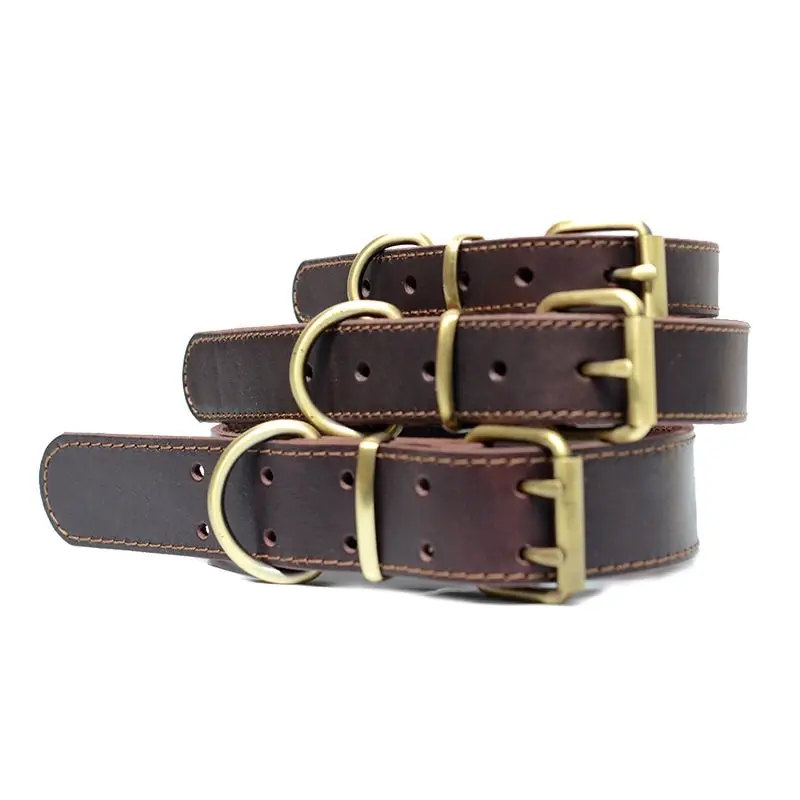 100% Real Leather Dog Collar Long-lasting Durable Strength w Sturdy buckle and D-ring