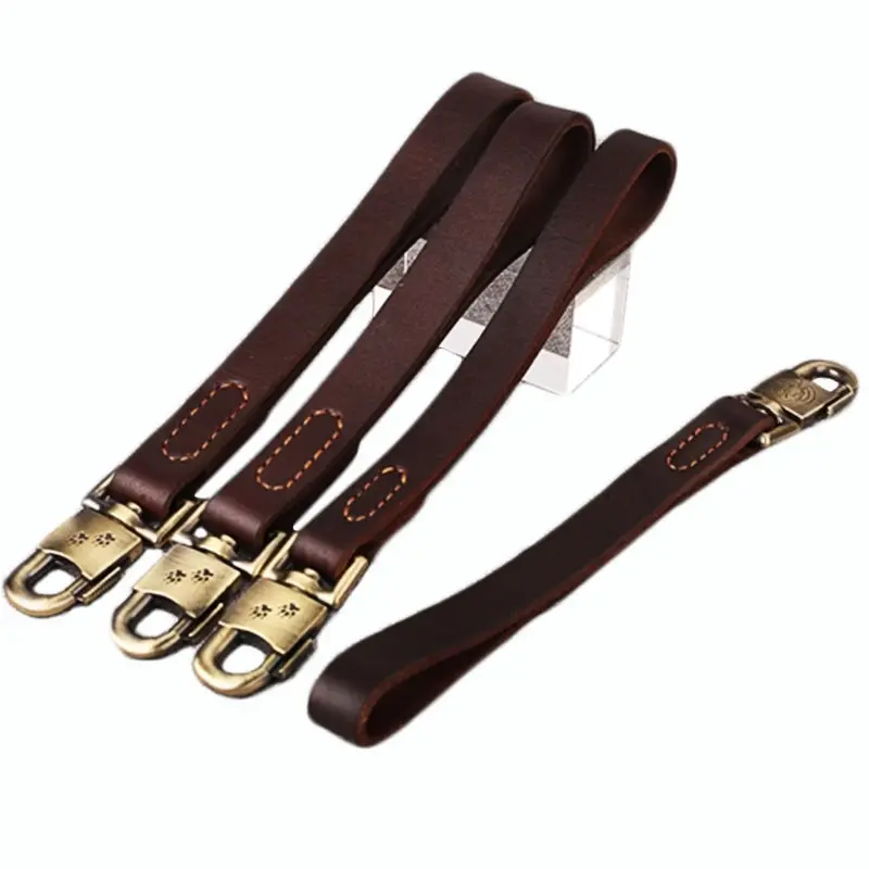 Top Quality Handmade Dog Collar Genuine Real Leather Dog Short Leash Lead