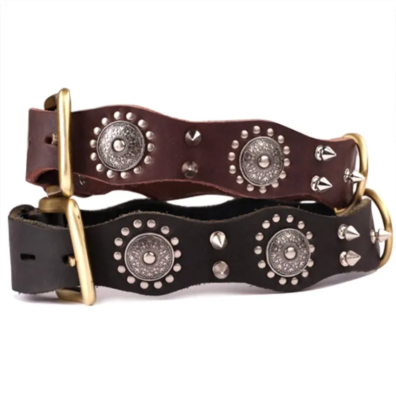 Top Quality Handmade Genuine Leather Pet Dog Collar Spiked