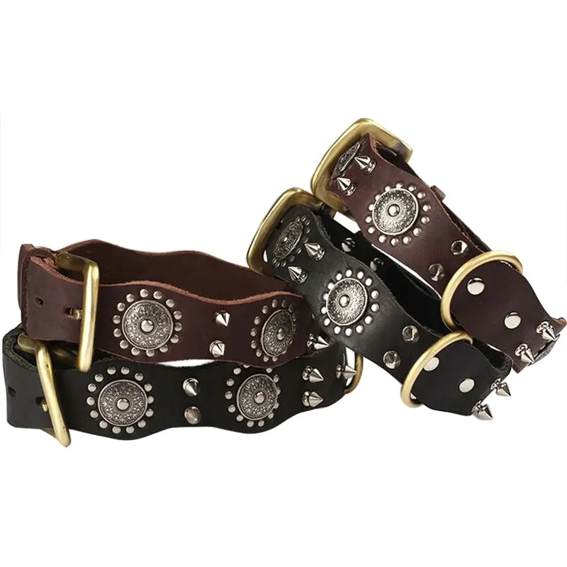 Top Quality Handmade Genuine Leather Pet Dog Collar Spiked