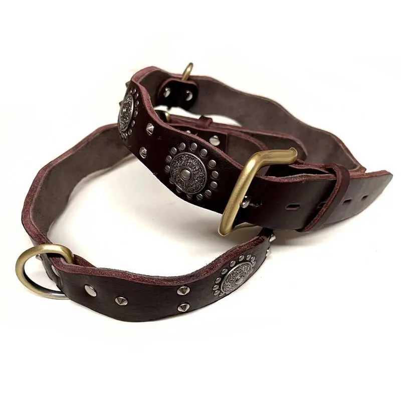 Top Quality Handmade Genuine Leather Safe Studded Pet Dog Collar Brown