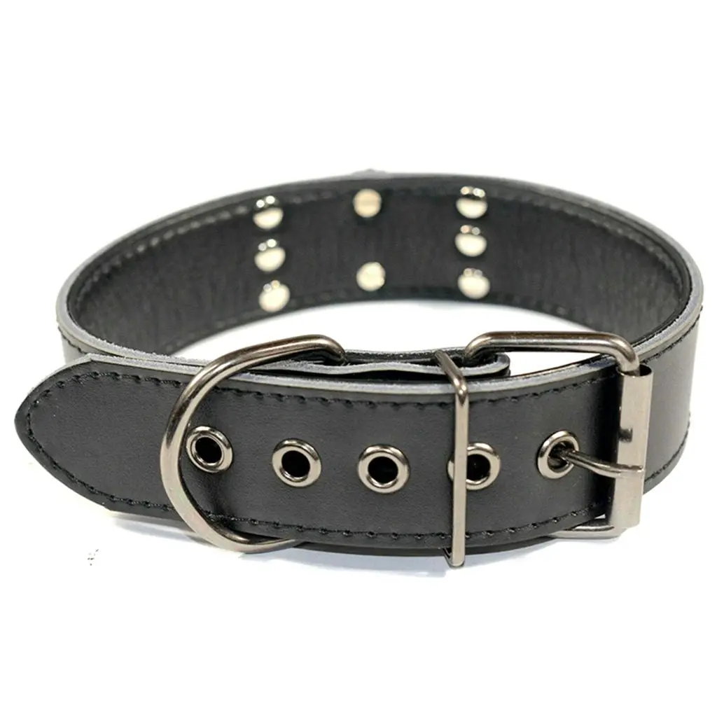 Pet Dog Leather Collar Plain Soft Leather w Skull Charm Adjustable Black S M