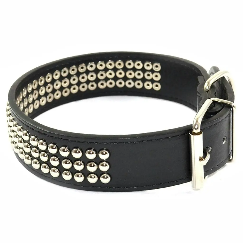 Pet Dog Collar Leather Nickel-Plated Mushroom Studs Collar Black S M L