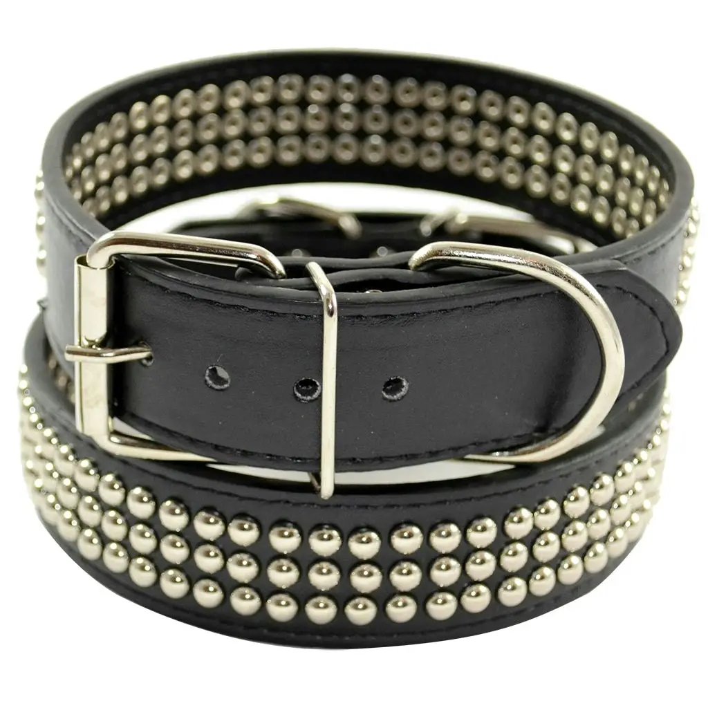 Pet Dog Collar Leather Nickel-Plated Mushroom Studs Collar Black S M L