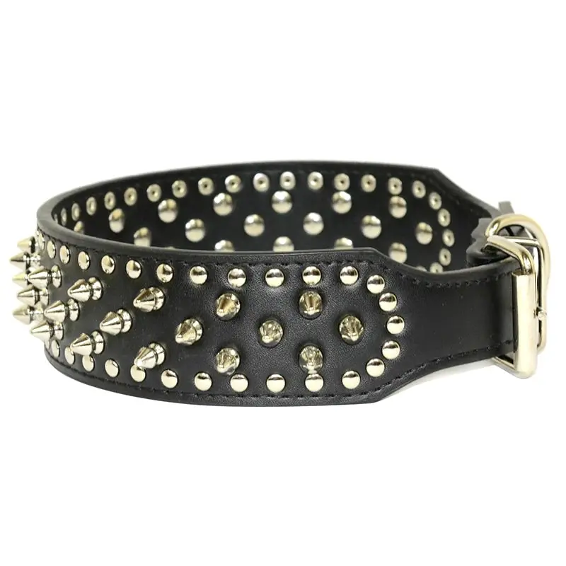 Dog Leather Collar Safe Spiked &Studded Adjustable Dog Collar Black S M L