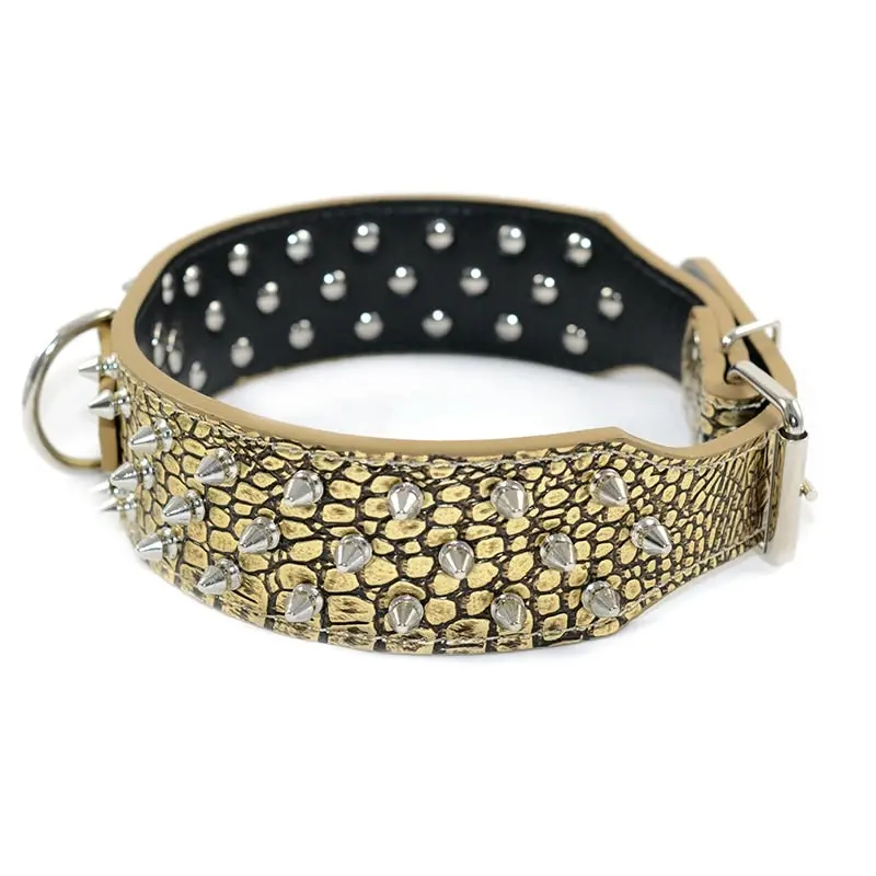 Dog Leather Collar Non-sharp Spikes Studded Adjustable Collar Gold Brown S M L