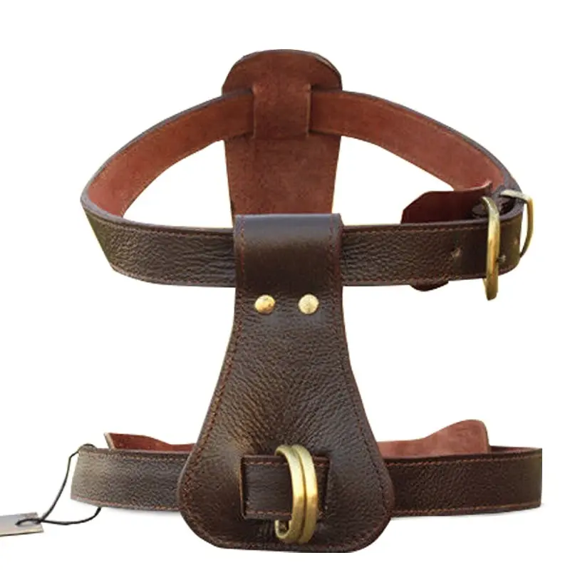 New Genuine Ox Leather Large Breed Dog Harness Set Harness & Leash