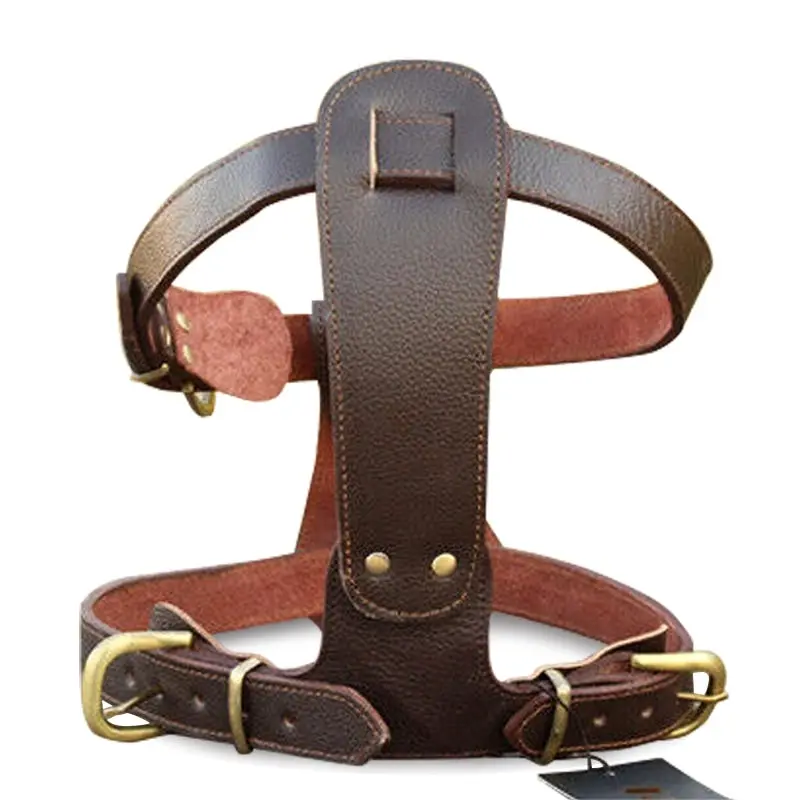 New Genuine Ox Leather Large Breed Dog Harness Set Harness & Leash