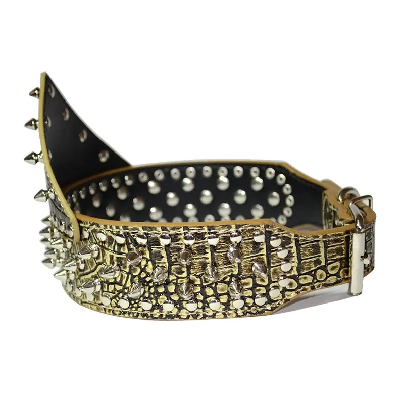 Dog Leather Collar NonSharp Spikes w Leather Bandana Studded Collar M L Gold