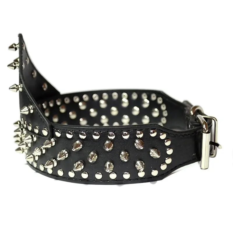 Dog Leather Collar NonSharp Spikes Leather Bandana Studded Collar M L Black