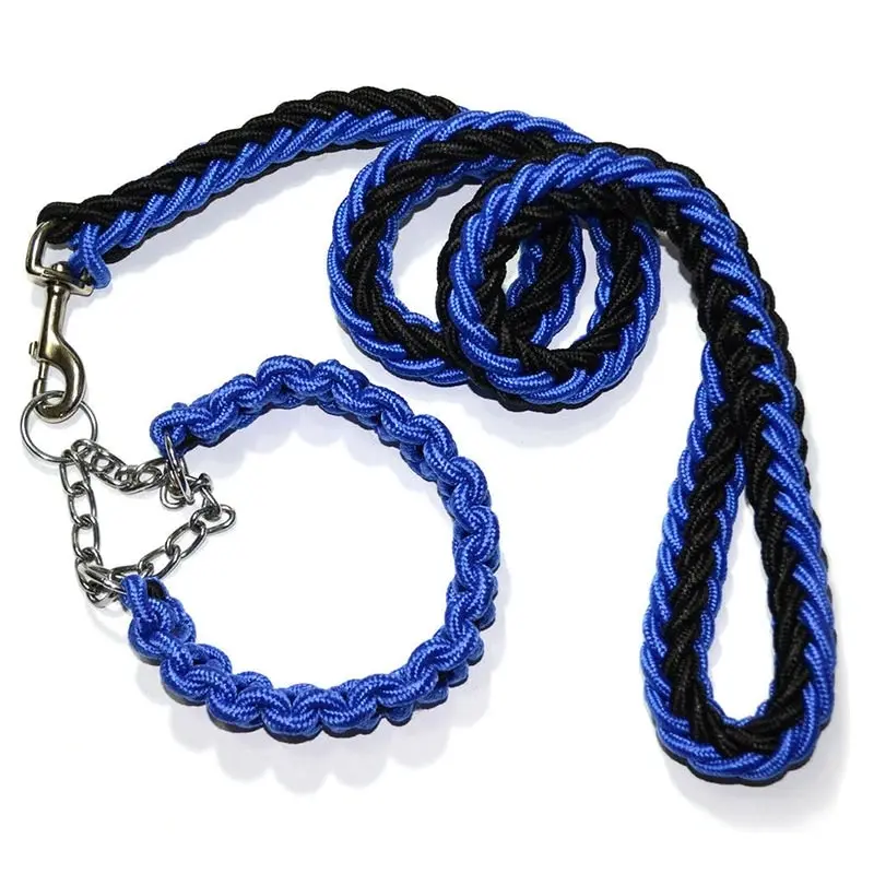 Large Breed Dog Super Strong Heavy duty Dog Collar and lead Leash set - Blue