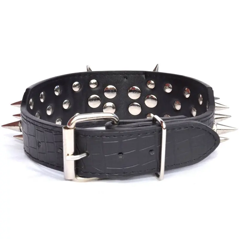 Pet Dog Leather Collar Spiked and Studded Adjustable Dog Collar Black M L