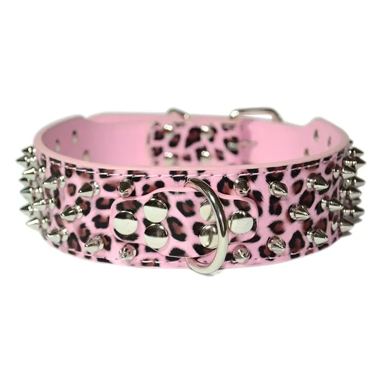 Dog Leather Collar Nonsharp Spikes Adjustable Studded Dog Collar Leopard M L