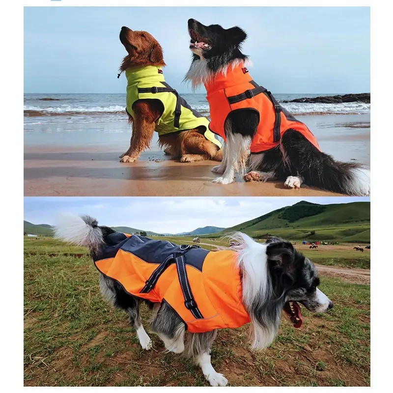 Medium Large Breed Dog Waterproof Vest Coat Dog Jacket Orange/Black S M L XL