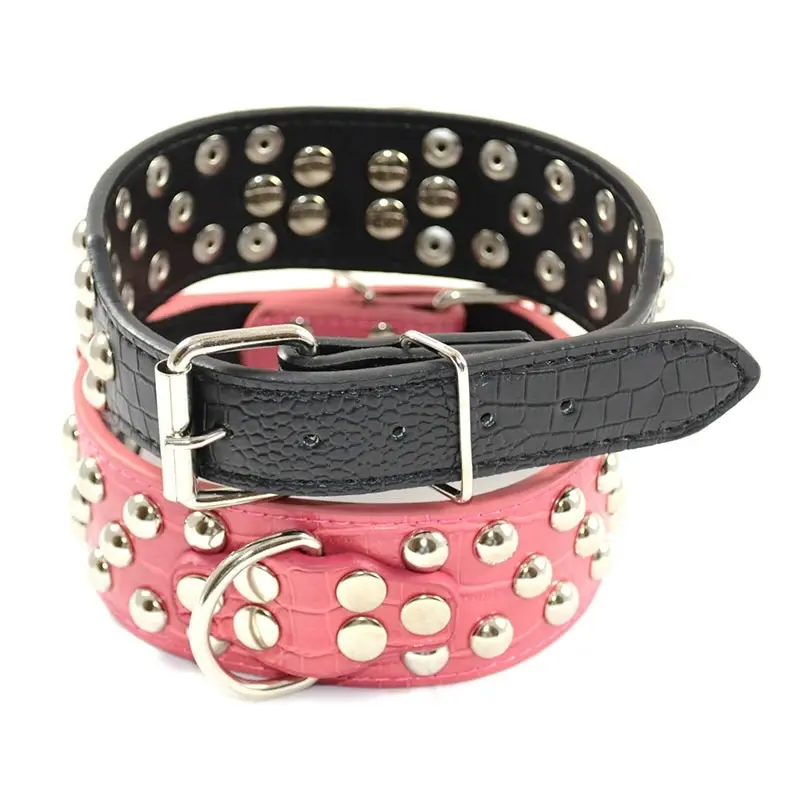 Pet Dog Leather Collar Mushroom Studded Adjustable Dog Collar Black/Red