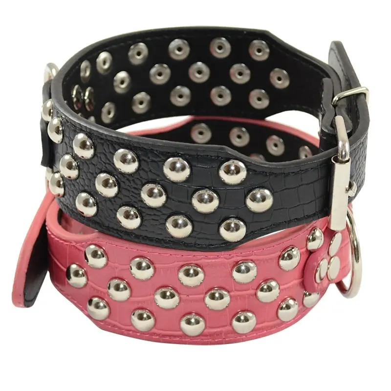 Pet Dog Leather Collar Mushroom Studded Adjustable Dog Collar Black/Red