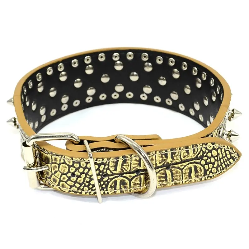 Pet Dog Leather Collar Nickel Plated Spikes Adjustable Dog Collar Gold S M L