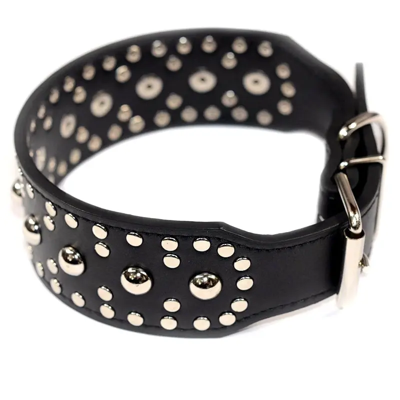 Large Breed Pet Dog Leather Collar w Safe Mushroom Shape Studs Black M L