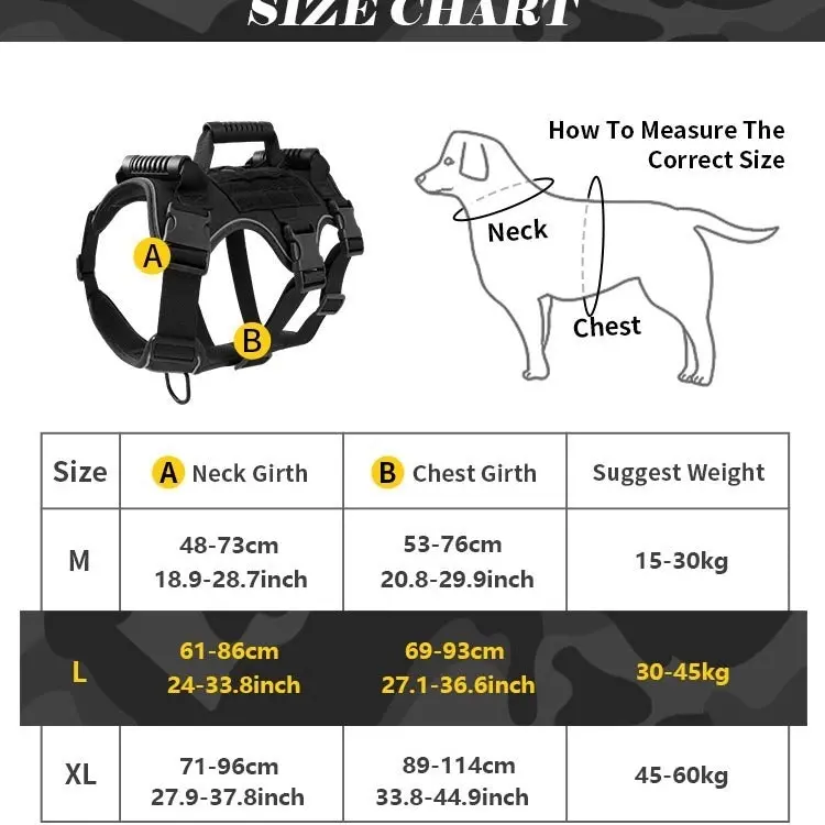 Large Breed Dog Tactical Training Dog Harness Vest Black