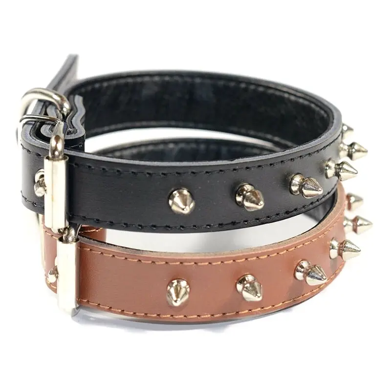 Pet Dog Leather Collar Single Row NonShape Spikes Adjustable Dog Collar S M