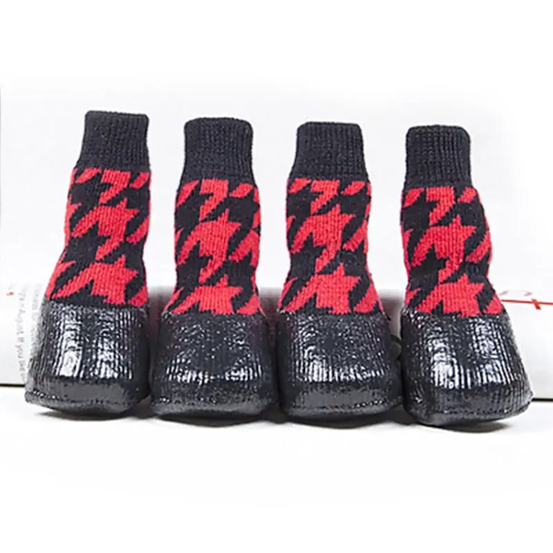 Pet Dog WaterProof Rain Socks Shoes Boots Non-slip Rubber Socks Red Pattern