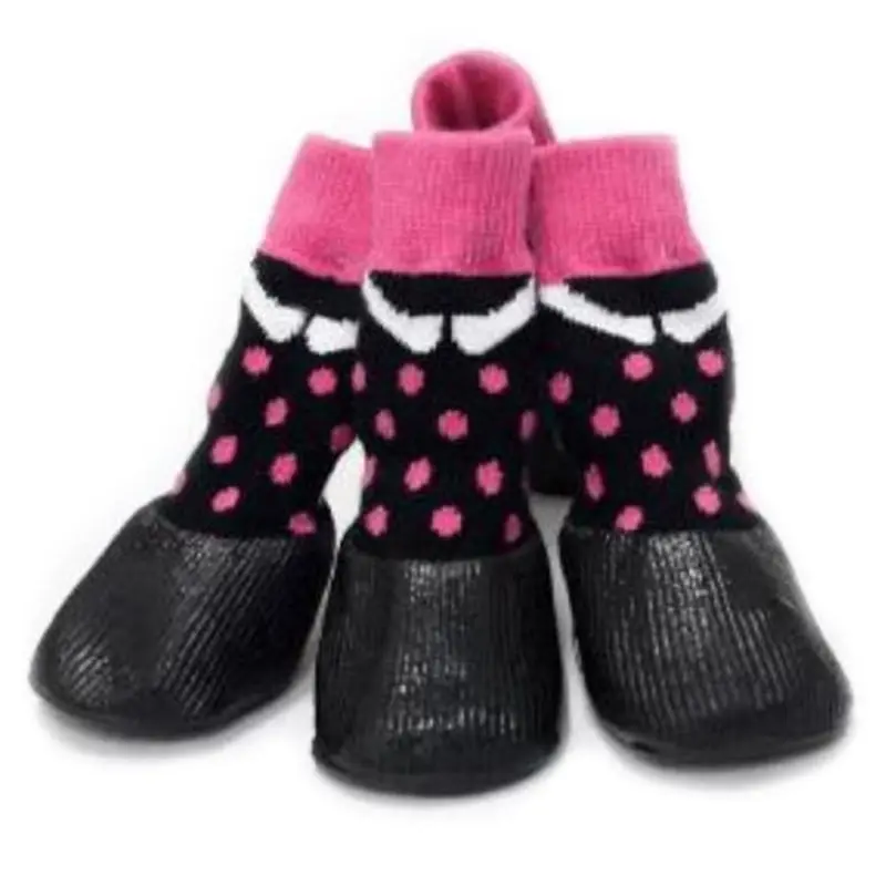 Pet Dog WaterProof Rain Shoes Boots Socks Non-slip Rubber Socks Pink Dots Print