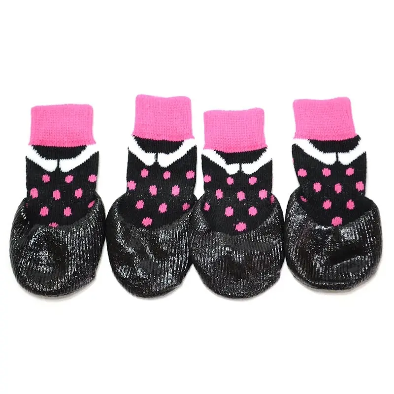 Pet Dog WaterProof Rain Shoes Boots Socks Non-slip Rubber Socks Pink Dots Print