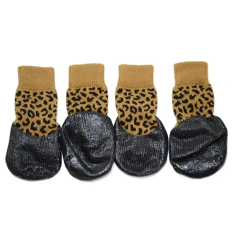 Pet Dog WaterProof Rain Shoes Boots Socks Non-slip Rubber Socks Yellow Leopard